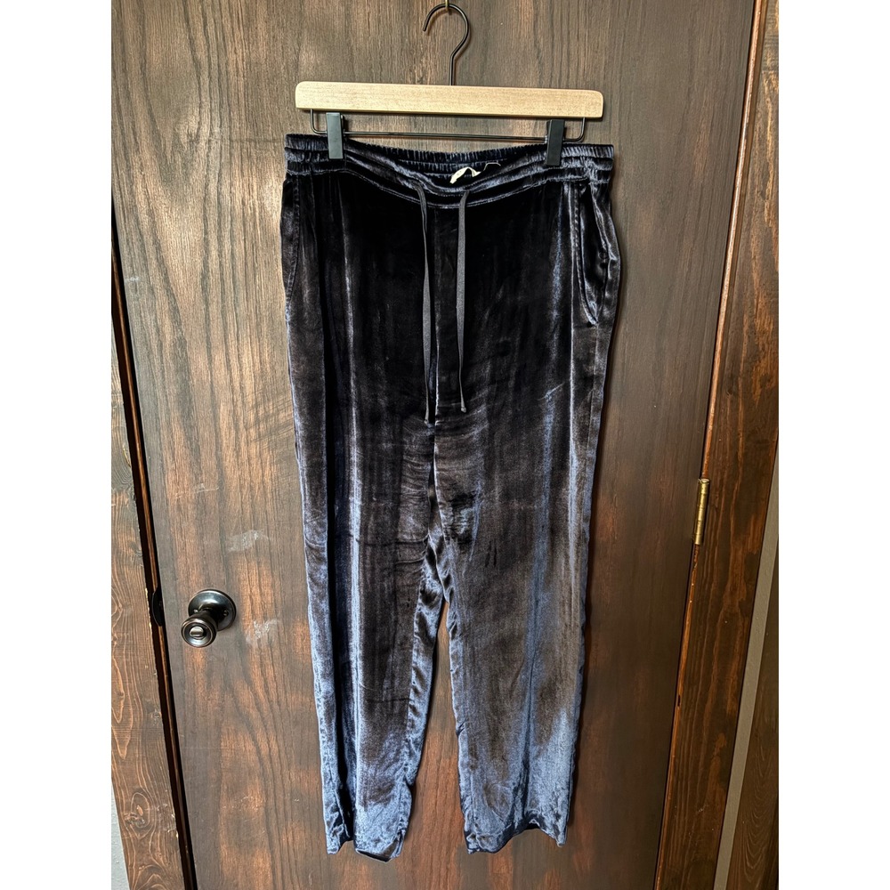 6397 Navy Silk Blend Velvet Pull On Drawstring Pants Size S Relaxed Straight
